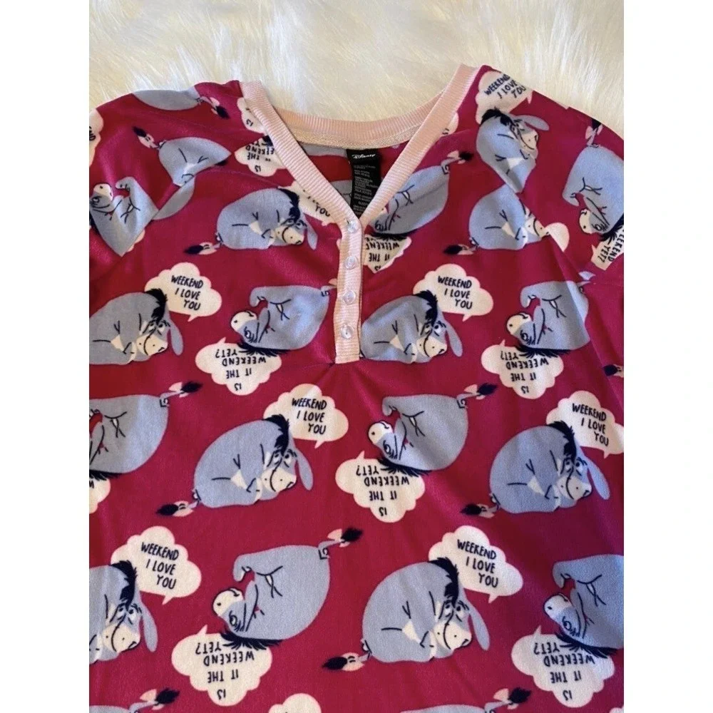 Disney Eeyore Pajamas Womens Size XS (0-2) Pink Two Piece Pajama Set - Picture 3 of 10